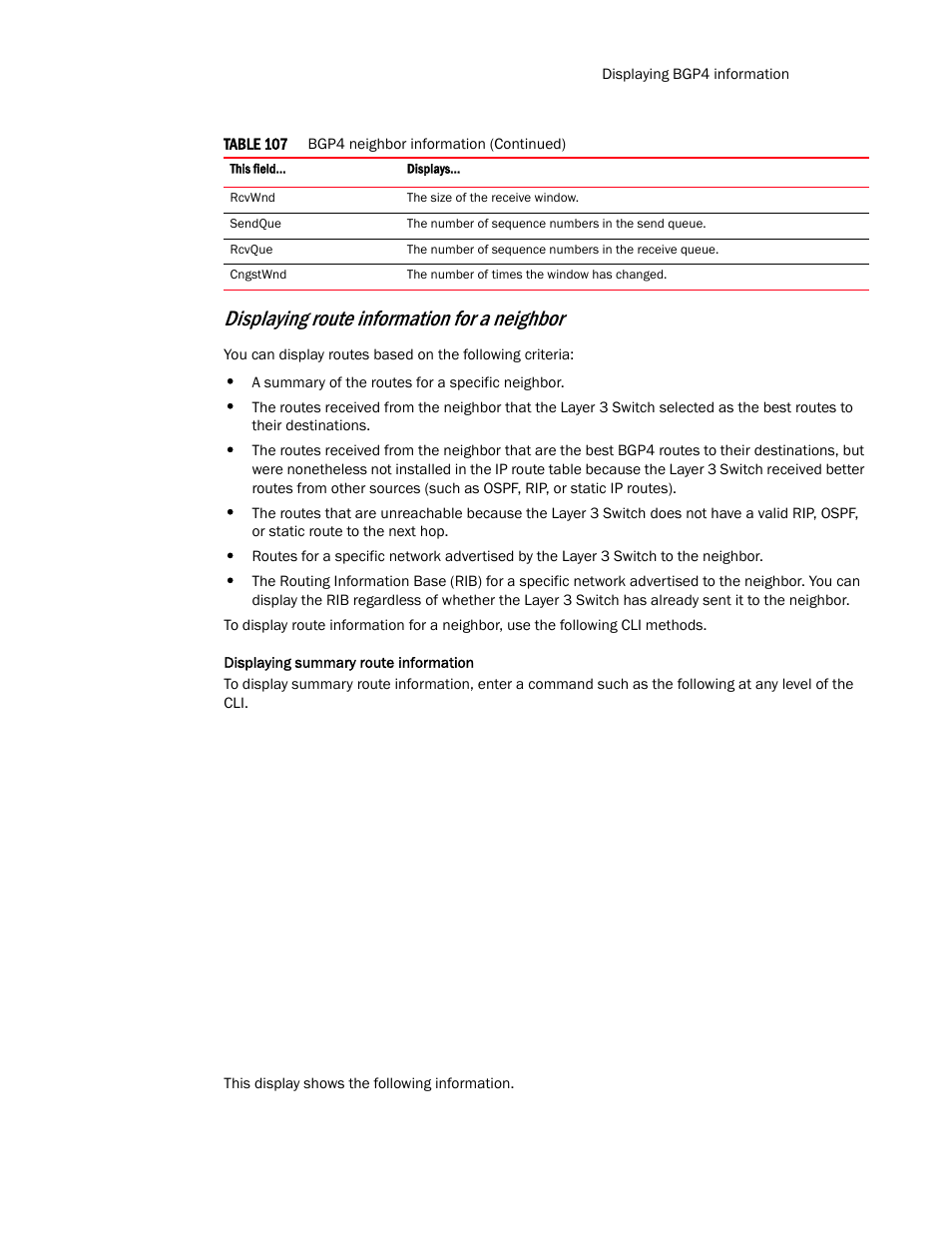 Displaying route information for a neighbor | Brocade TurboIron 24X Series Configuration Guide User Manual | Page 777 / 1116