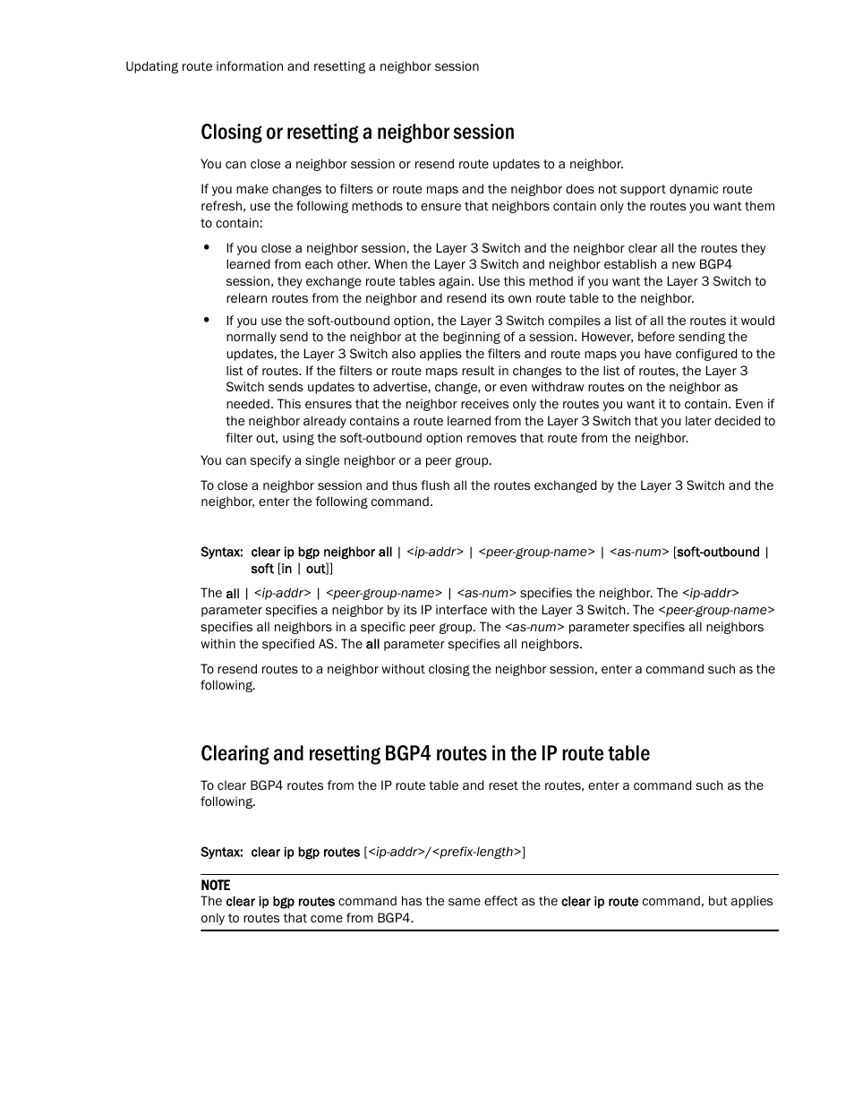 Closing or resetting a neighbor session | Brocade TurboIron 24X Series Configuration Guide User Manual | Page 798 / 1116