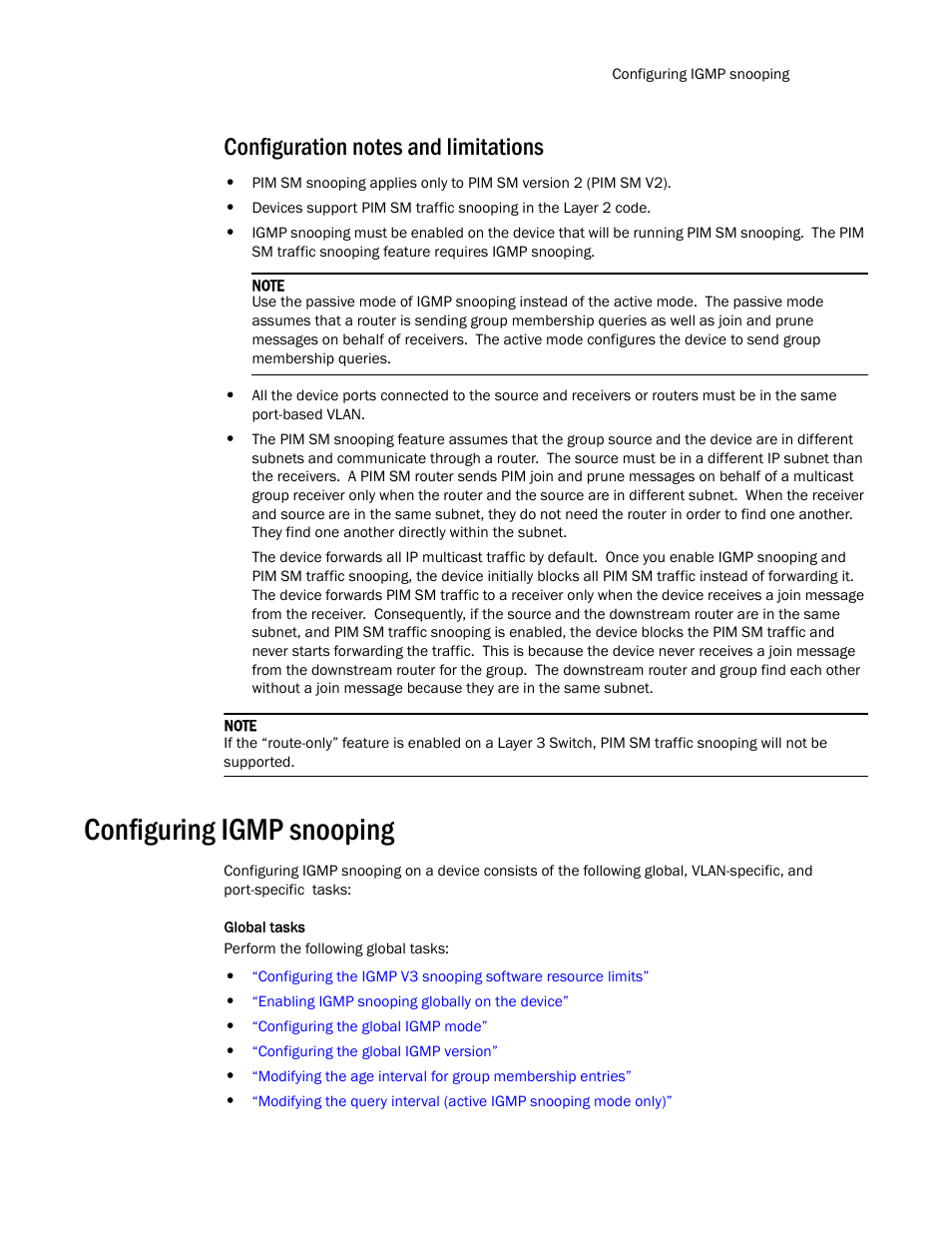 Configuration notes and limitations, Configuring igmp snooping | Brocade TurboIron 24X Series Configuration Guide User Manual | Page 807 / 1116
