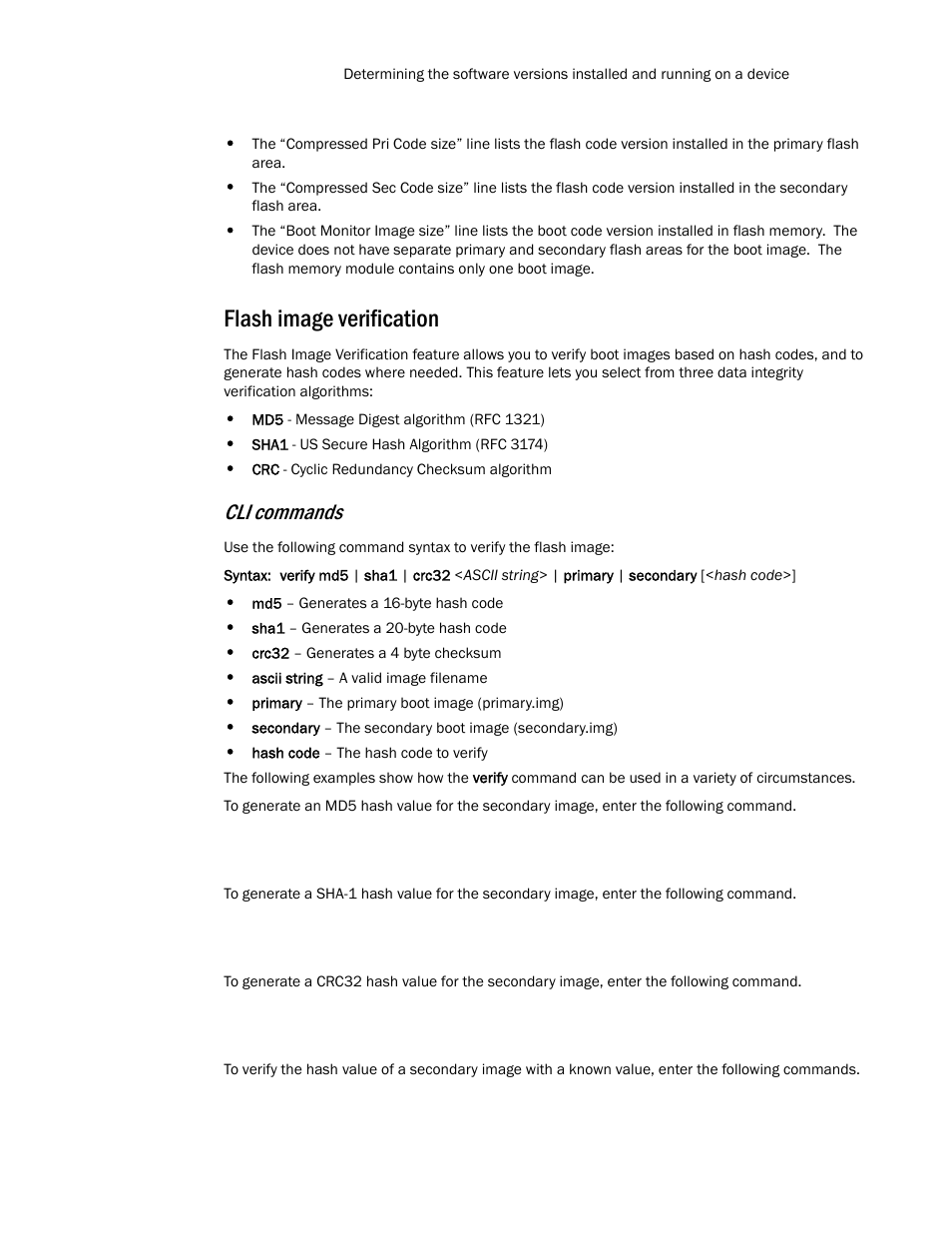 Flash image verification, Cli commands | Brocade TurboIron 24X Series Configuration Guide User Manual | Page 83 / 1116
