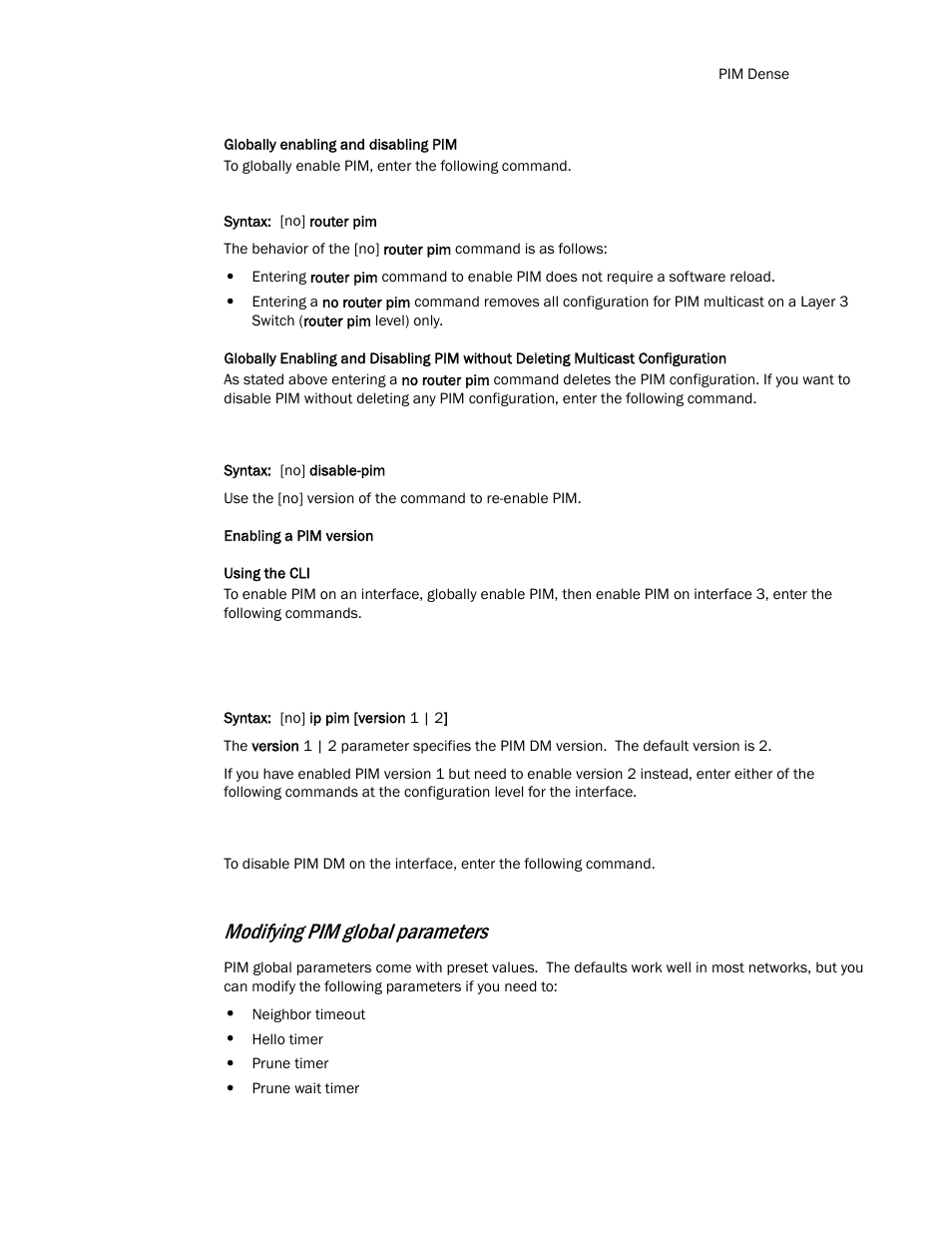 Modifying pim global parameters | Brocade TurboIron 24X Series Configuration Guide User Manual | Page 837 / 1116