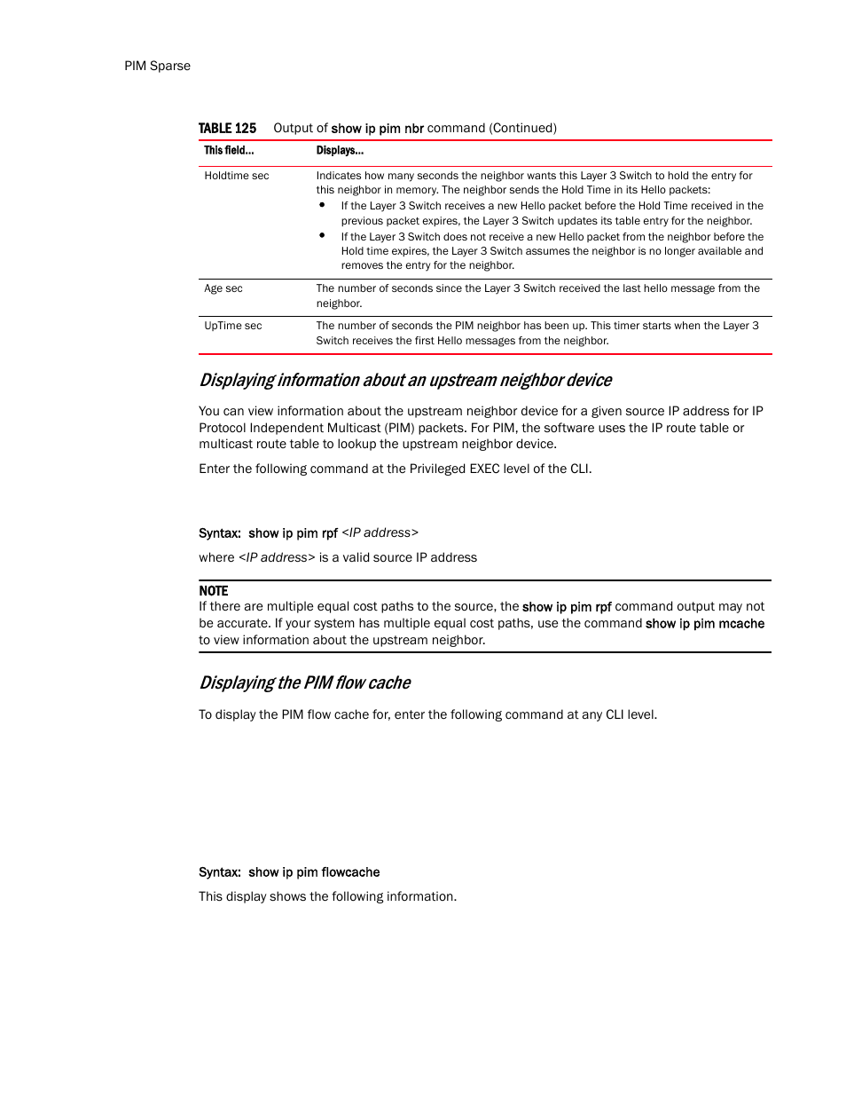 Displaying the pim flow cache | Brocade TurboIron 24X Series Configuration Guide User Manual | Page 860 / 1116