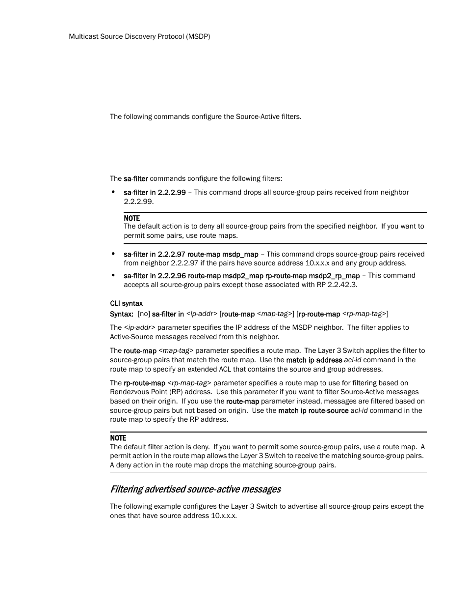 Filtering advertised source-active messages | Brocade TurboIron 24X Series Configuration Guide User Manual | Page 870 / 1116
