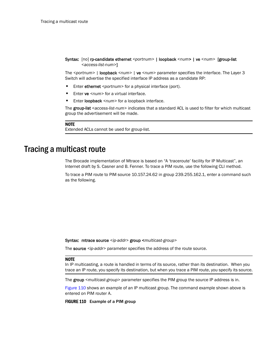 Tracing a multicast route | Brocade TurboIron 24X Series Configuration Guide User Manual | Page 886 / 1116