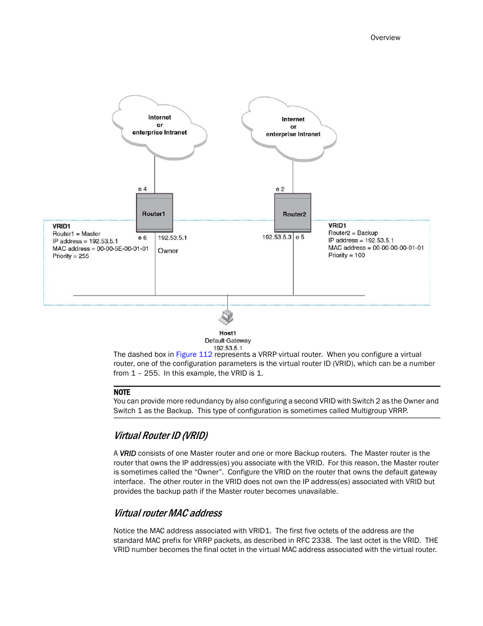 Virtual router id (vrid), Virtual router mac address | Brocade TurboIron 24X Series Configuration Guide User Manual | Page 899 / 1116