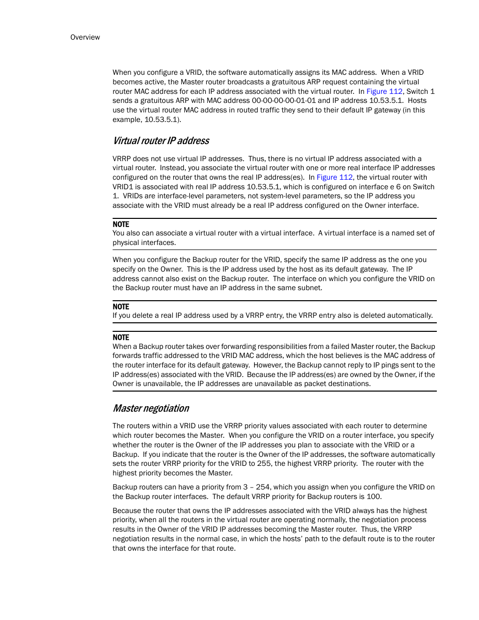 Virtual router ip address, Master negotiation | Brocade TurboIron 24X Series Configuration Guide User Manual | Page 900 / 1116