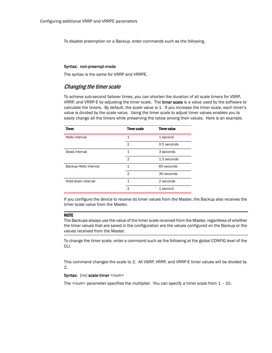 Changing the timer scale | Brocade TurboIron 24X Series Configuration Guide User Manual | Page 916 / 1116