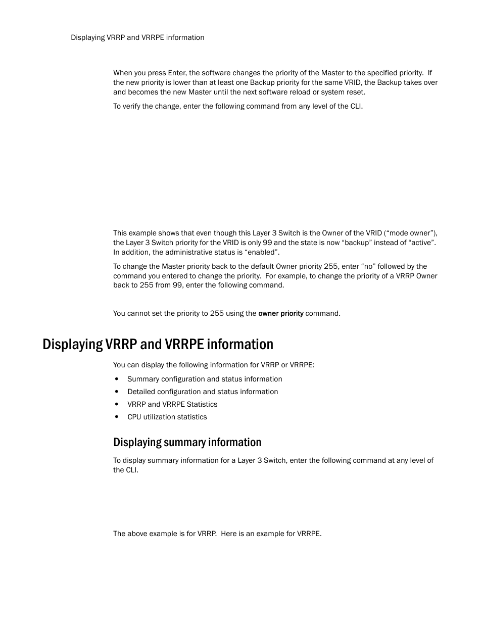 Displaying vrrp and vrrpe information, Displaying summary information | Brocade TurboIron 24X Series Configuration Guide User Manual | Page 918 / 1116