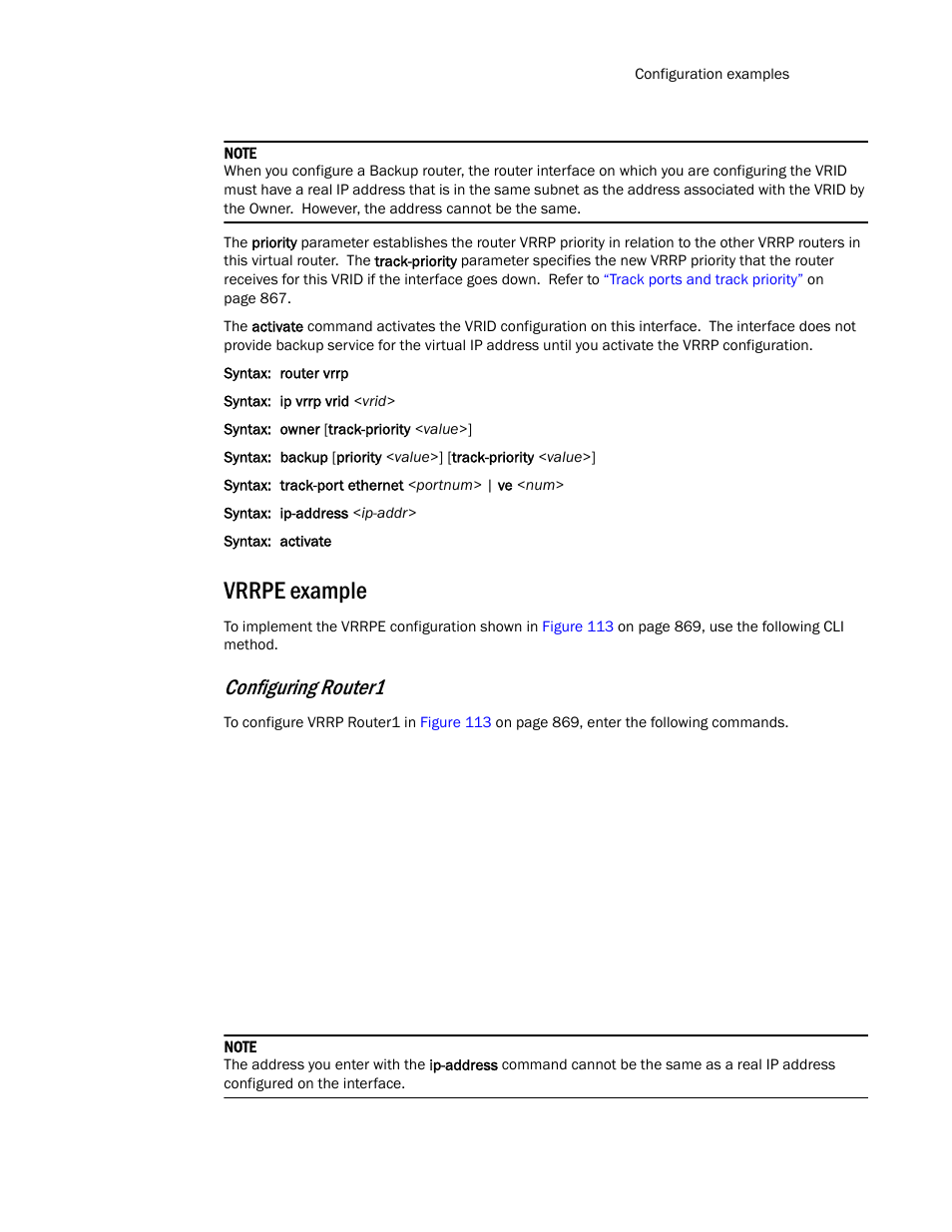 Vrrpe example, Configuring router1 | Brocade TurboIron 24X Series Configuration Guide User Manual | Page 929 / 1116