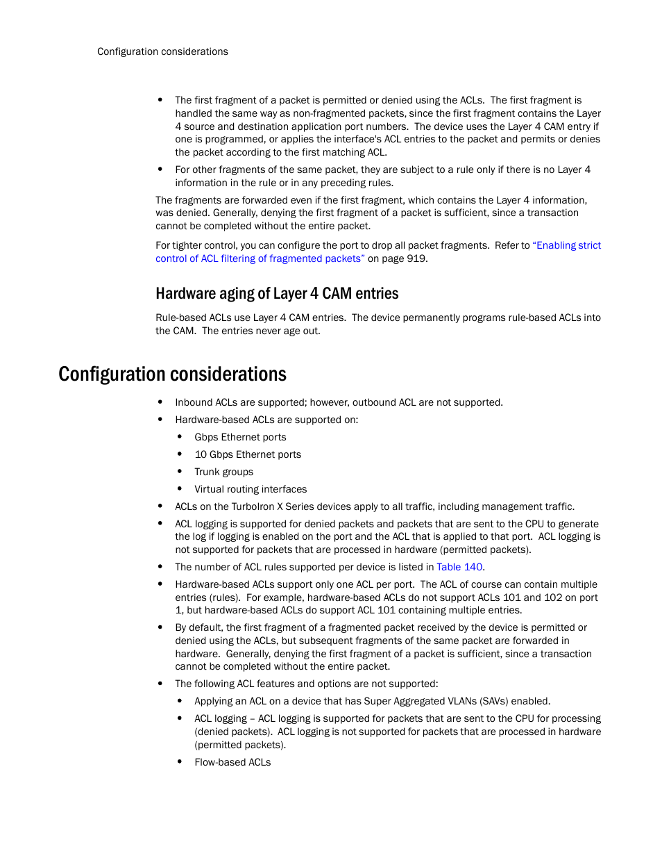 Hardware aging of layer 4 cam entries, Configuration considerations | Brocade TurboIron 24X Series Configuration Guide User Manual | Page 934 / 1116