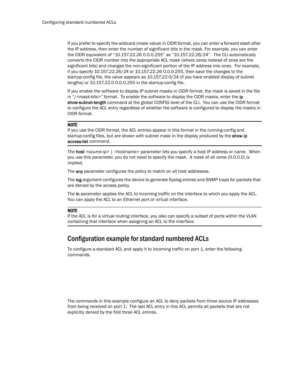 Configuration example for standard numbered acls | Brocade TurboIron 24X Series Configuration Guide User Manual | Page 936 / 1116