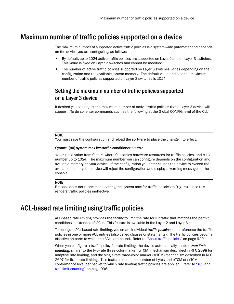 Acl-based rate limiting using traffic policies | Brocade TurboIron 24X Series Configuration Guide User Manual | Page 965 / 1116