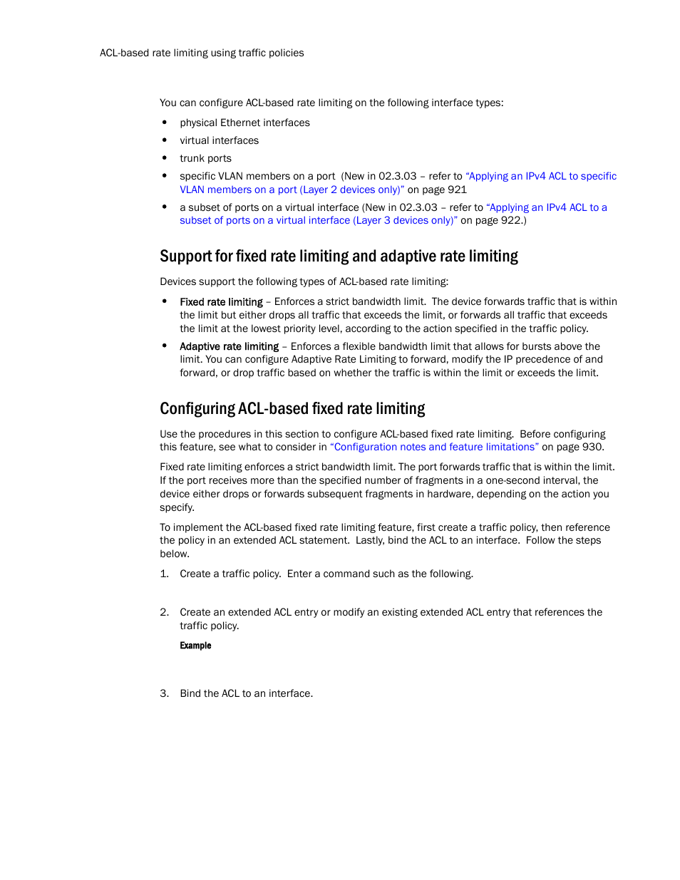 Configuring acl-based fixed rate limiting, Configuring acl-based fixed rate, Limiting | Brocade TurboIron 24X Series Configuration Guide User Manual | Page 966 / 1116