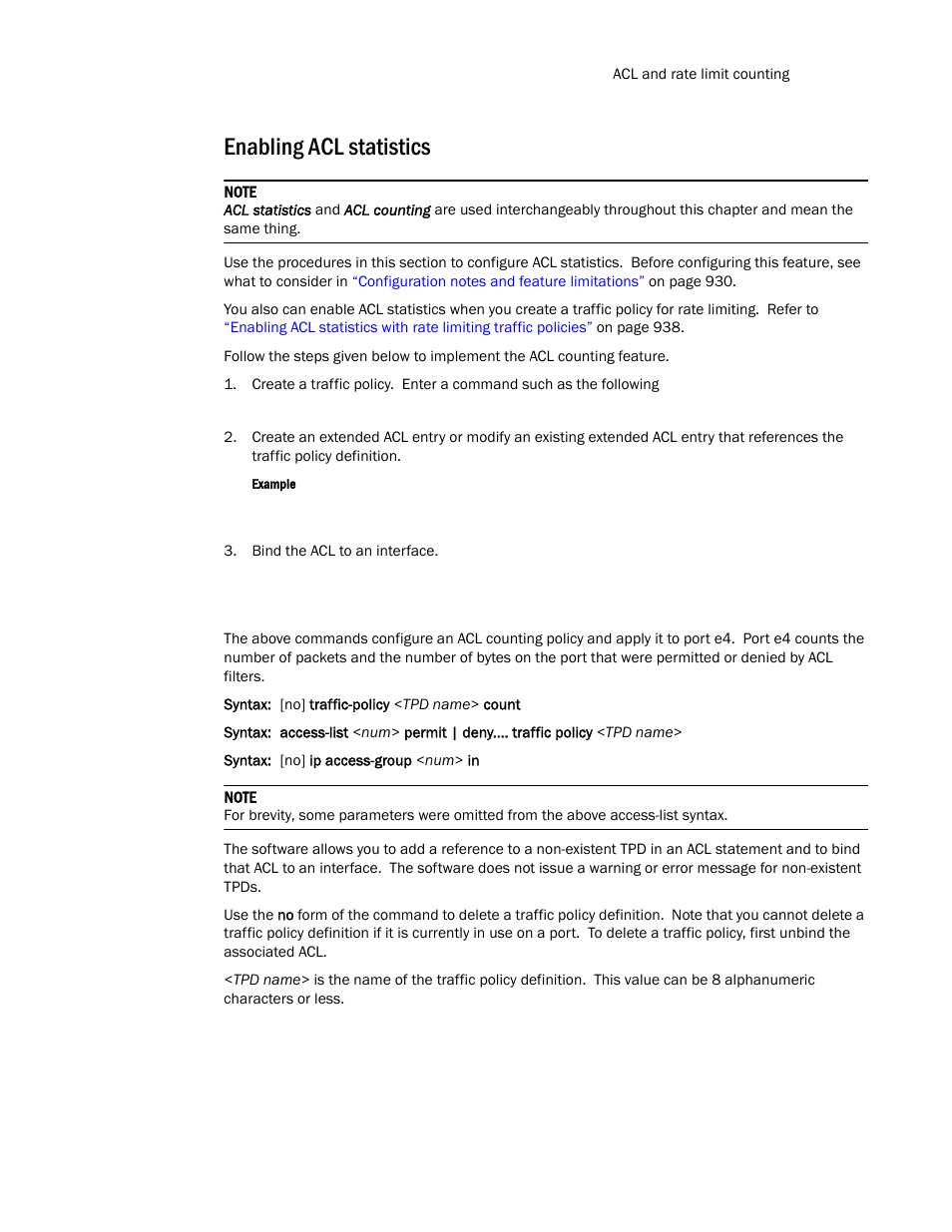 Enabling acl statistics | Brocade TurboIron 24X Series Configuration Guide User Manual | Page 971 / 1116