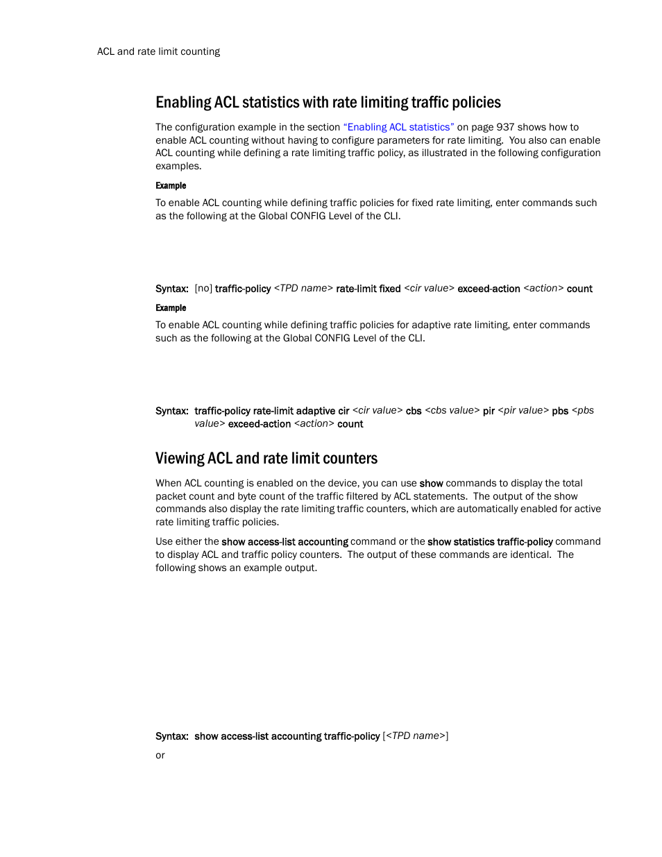 Viewing acl and rate limit counters | Brocade TurboIron 24X Series Configuration Guide User Manual | Page 972 / 1116