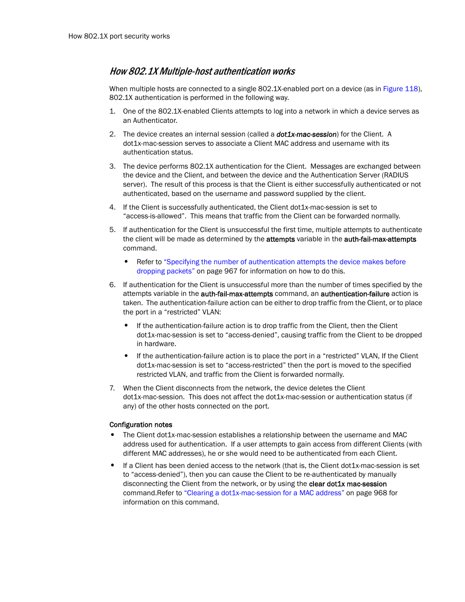 How 802.1x multiple-host authentication works | Brocade TurboIron 24X Series Configuration Guide User Manual | Page 982 / 1116