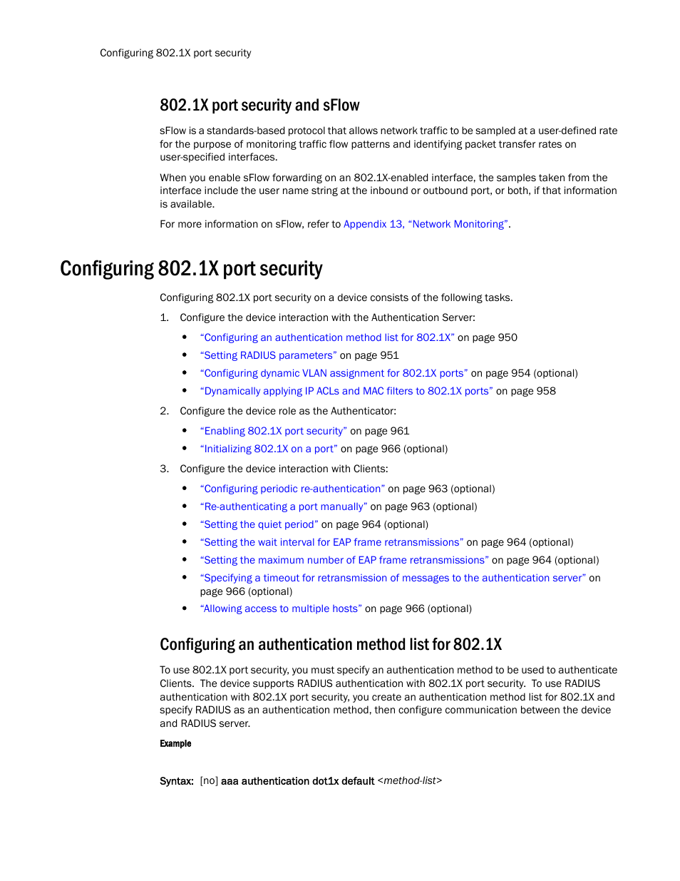1x port security and sflow, Configuring 802.1x port security | Brocade TurboIron 24X Series Configuration Guide User Manual | Page 984 / 1116