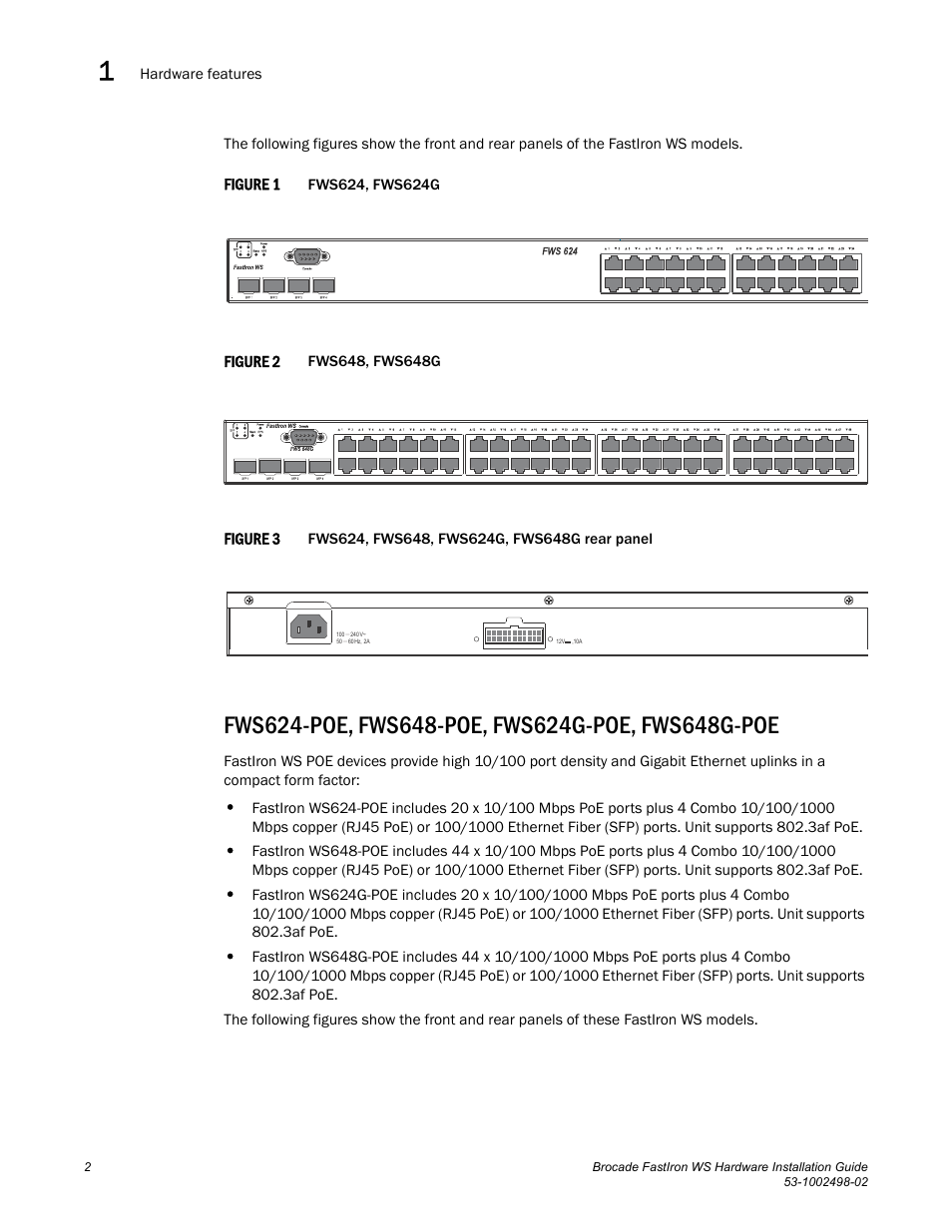 Fws624-poe, fws648-poe, fws624g-poe, fws648g-poe | Brocade FastIron WS Hardware Installation Guide User Manual | Page 12 / 74