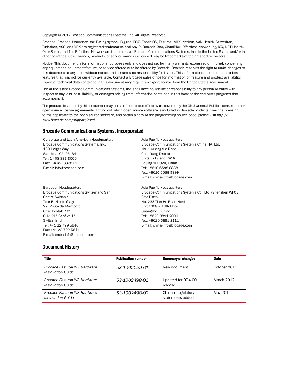 Brocade FastIron WS Hardware Installation Guide User Manual | Page 2 / 74