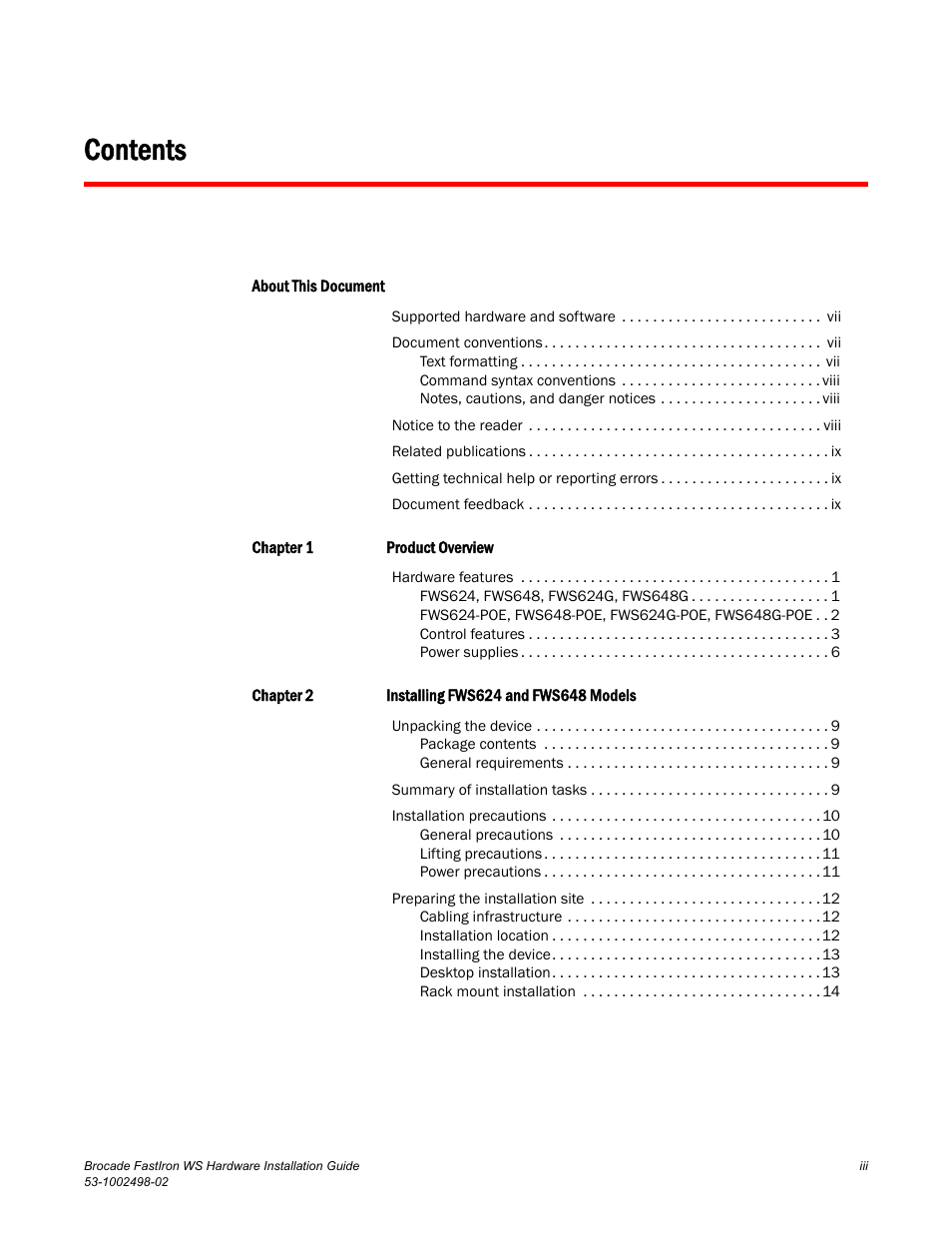 Brocade FastIron WS Hardware Installation Guide User Manual | Page 3 / 74