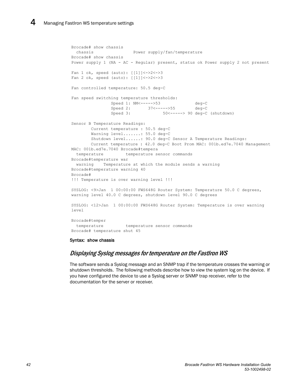 Brocade FastIron WS Hardware Installation Guide User Manual | Page 52 / 74
