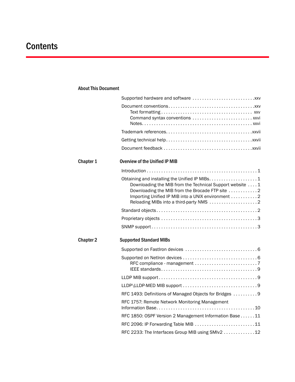 Brocade Unified IP MIB Reference (Supporting FastIron Release 07.5.00) User Manual | Page 5 / 768
