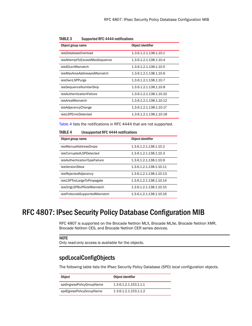 Isisdatabaseoverload, Isisattempttoexceedmaxsequence, Isisidlenmismatch | Isismaxareaaddressesmismatch, Isisownlsppurge, Isissequencenumberskip, Isisauthenticationfailure, Isisareamismatch, Isisadjacencychange, Isislsperrordetected | Brocade Unified IP MIB Reference (Supporting FastIron Release 07.5.00) User Manual | Page 91 / 768