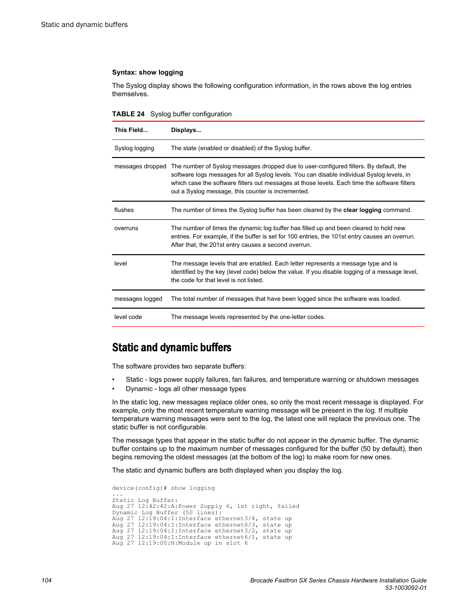 Static and dynamic buffers | Brocade FastIron SX Series Chassis Hardware Installation Guide User Manual | Page 106 / 192