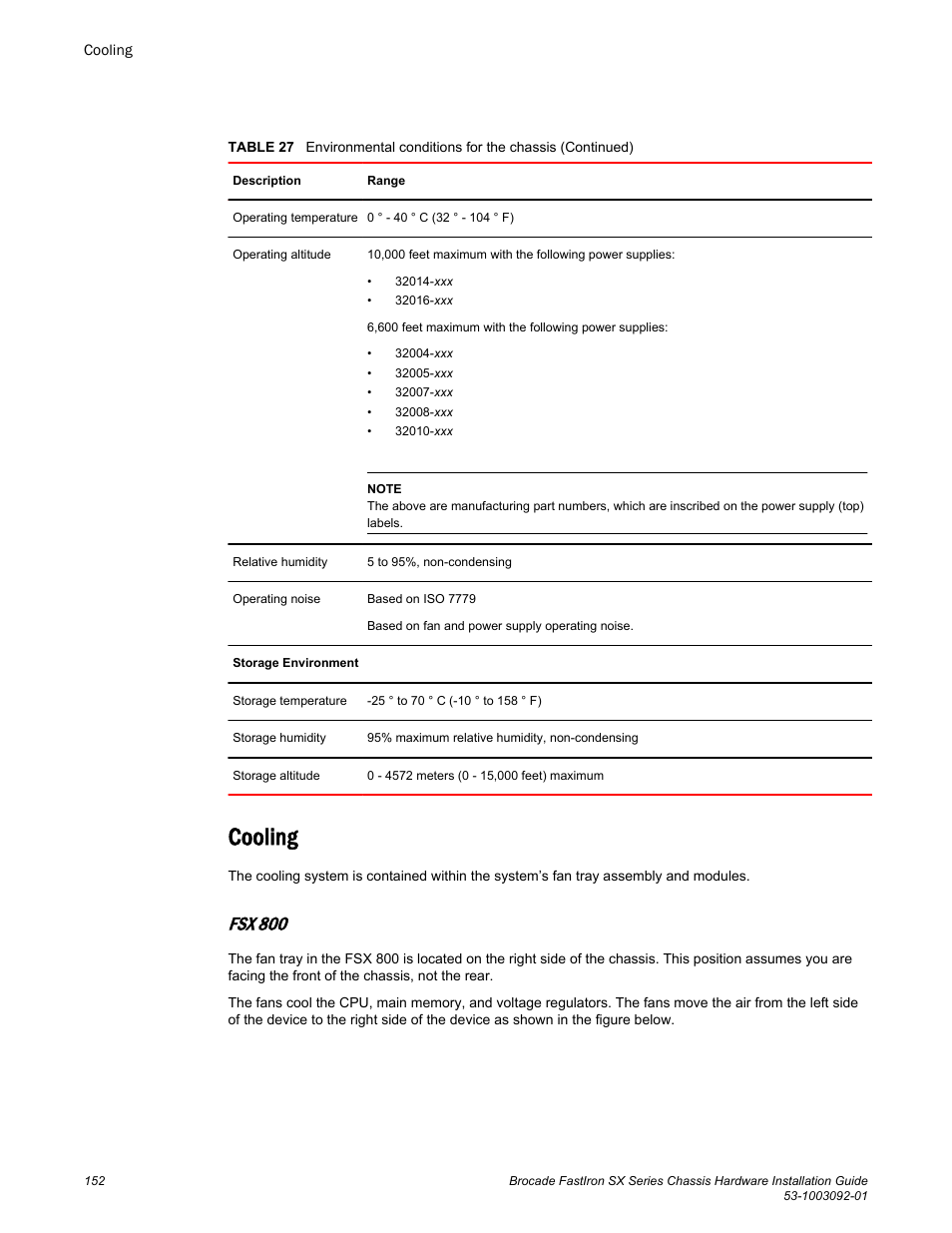 Cooling, Fsx 800 | Brocade FastIron SX Series Chassis Hardware Installation Guide User Manual | Page 154 / 192