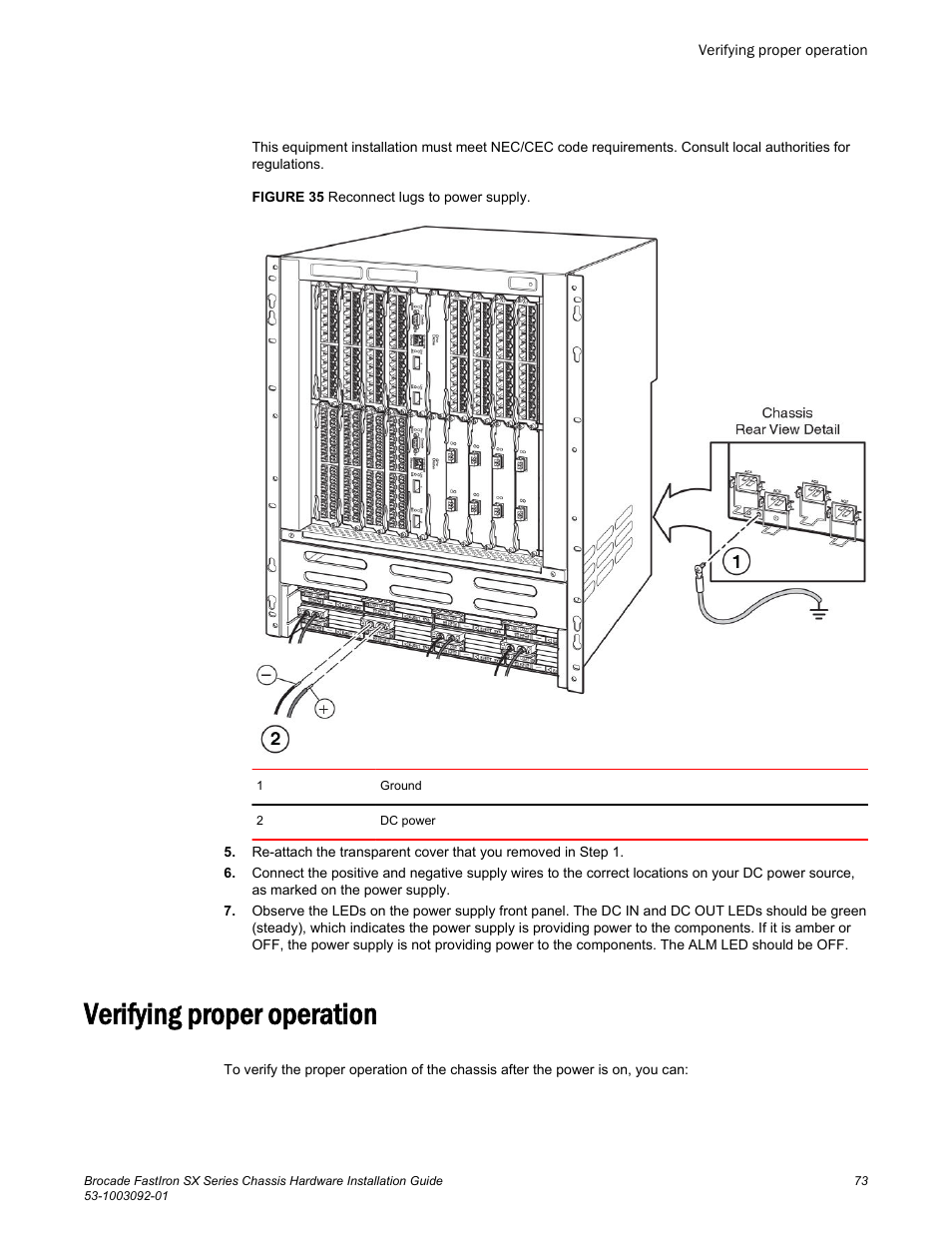 Verifying proper operation | Brocade FastIron SX Series Chassis Hardware Installation Guide User Manual | Page 75 / 192