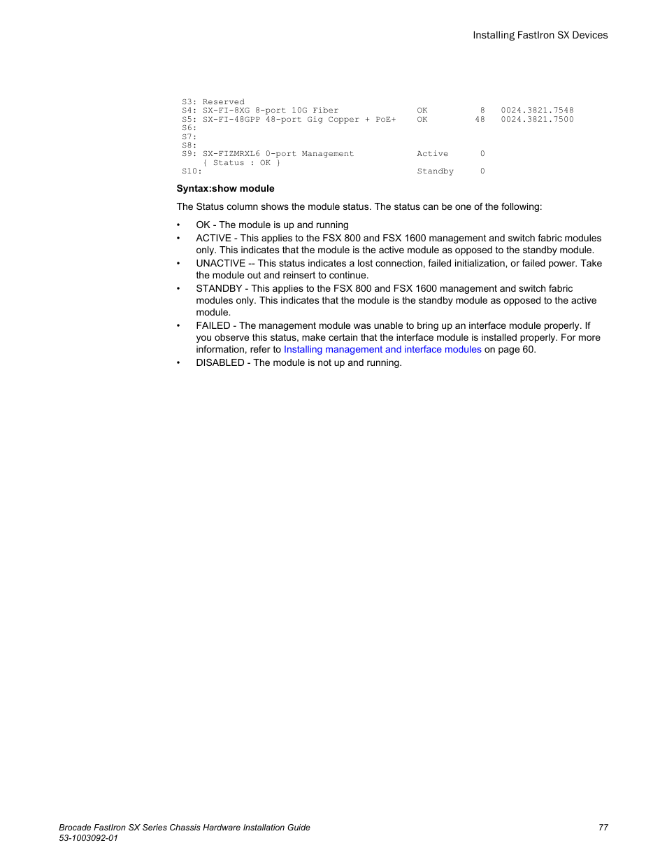 Brocade FastIron SX Series Chassis Hardware Installation Guide User Manual | Page 79 / 192