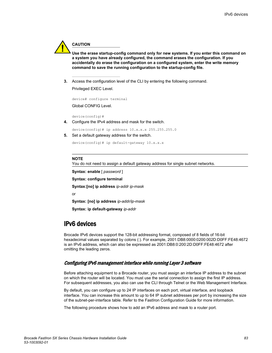 Ipv6 devices | Brocade FastIron SX Series Chassis Hardware Installation Guide User Manual | Page 85 / 192