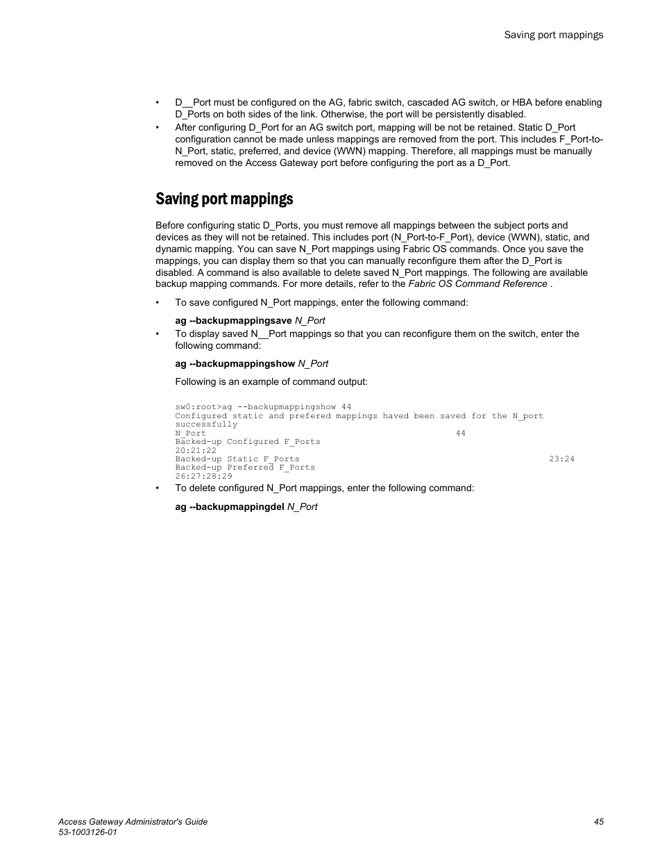 Saving port mappings, Refer to | Brocade Access Gateway Administrator's Guide (Supporting Fabric OS v7.3.0) User Manual | Page 47 / 102