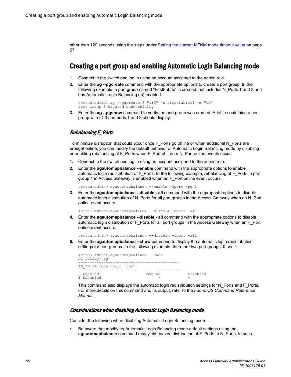 Rebalancing f_ports, Mode | Brocade Access Gateway Administrator's Guide (Supporting Fabric OS v7.3.0) User Manual | Page 58 / 102