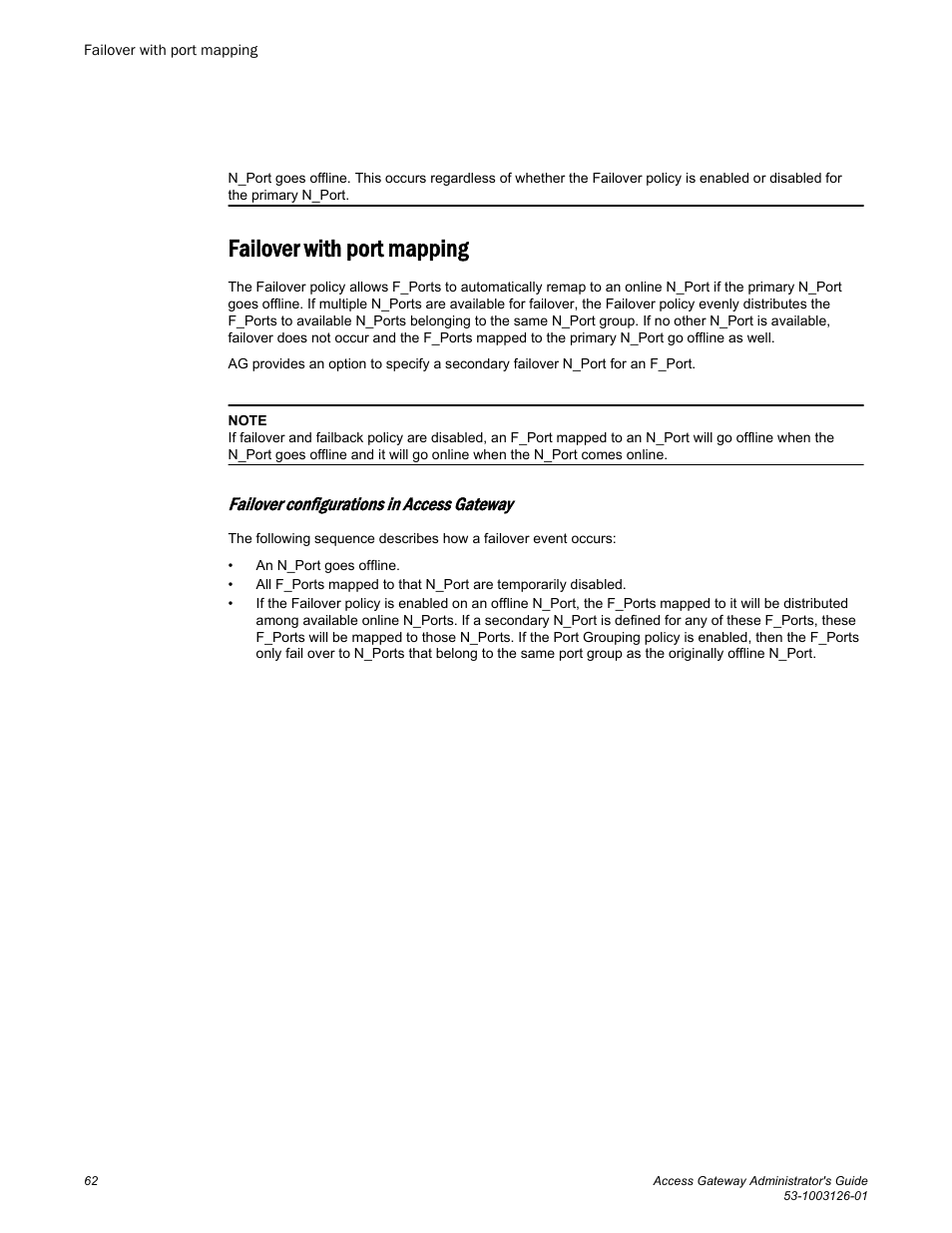 Failover with port mapping, Failover configurations in access gateway | Brocade Access Gateway Administrator's Guide (Supporting Fabric OS v7.3.0) User Manual | Page 64 / 102