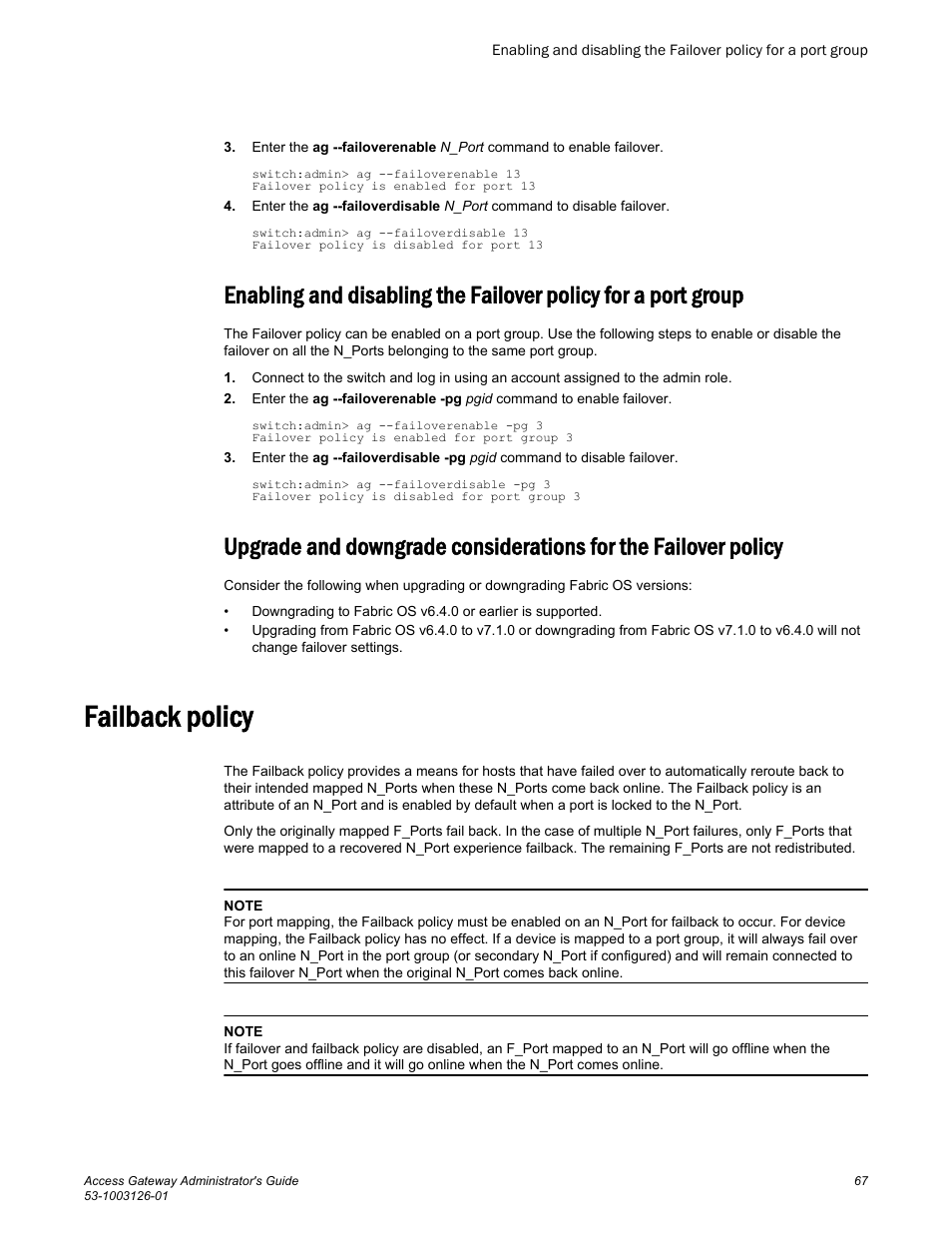 Failback policy | Brocade Access Gateway Administrator's Guide (Supporting Fabric OS v7.3.0) User Manual | Page 69 / 102