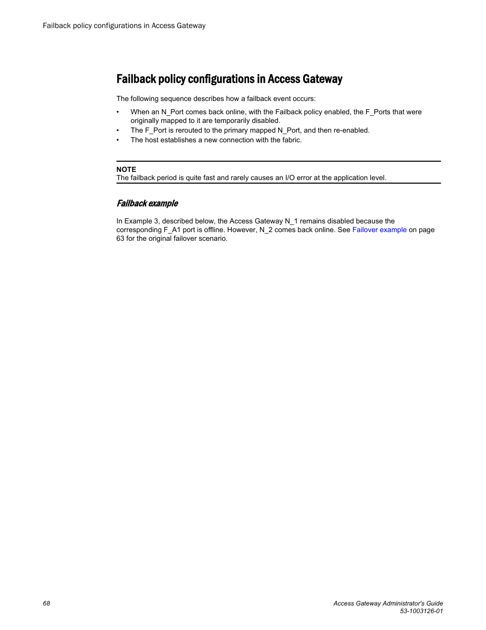 Failback policy configurations in access gateway, Failback example | Brocade Access Gateway Administrator's Guide (Supporting Fabric OS v7.3.0) User Manual | Page 70 / 102