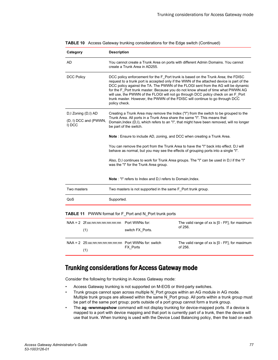 Trunking considerations for access gateway mode | Brocade Access Gateway Administrator's Guide (Supporting Fabric OS v7.3.0) User Manual | Page 79 / 102