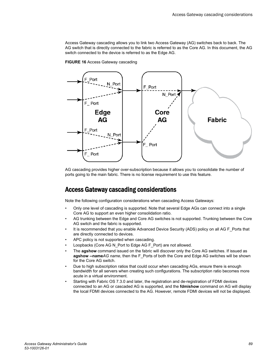 Access gateway cascading considerations | Brocade Access Gateway Administrator's Guide (Supporting Fabric OS v7.3.0) User Manual | Page 91 / 102