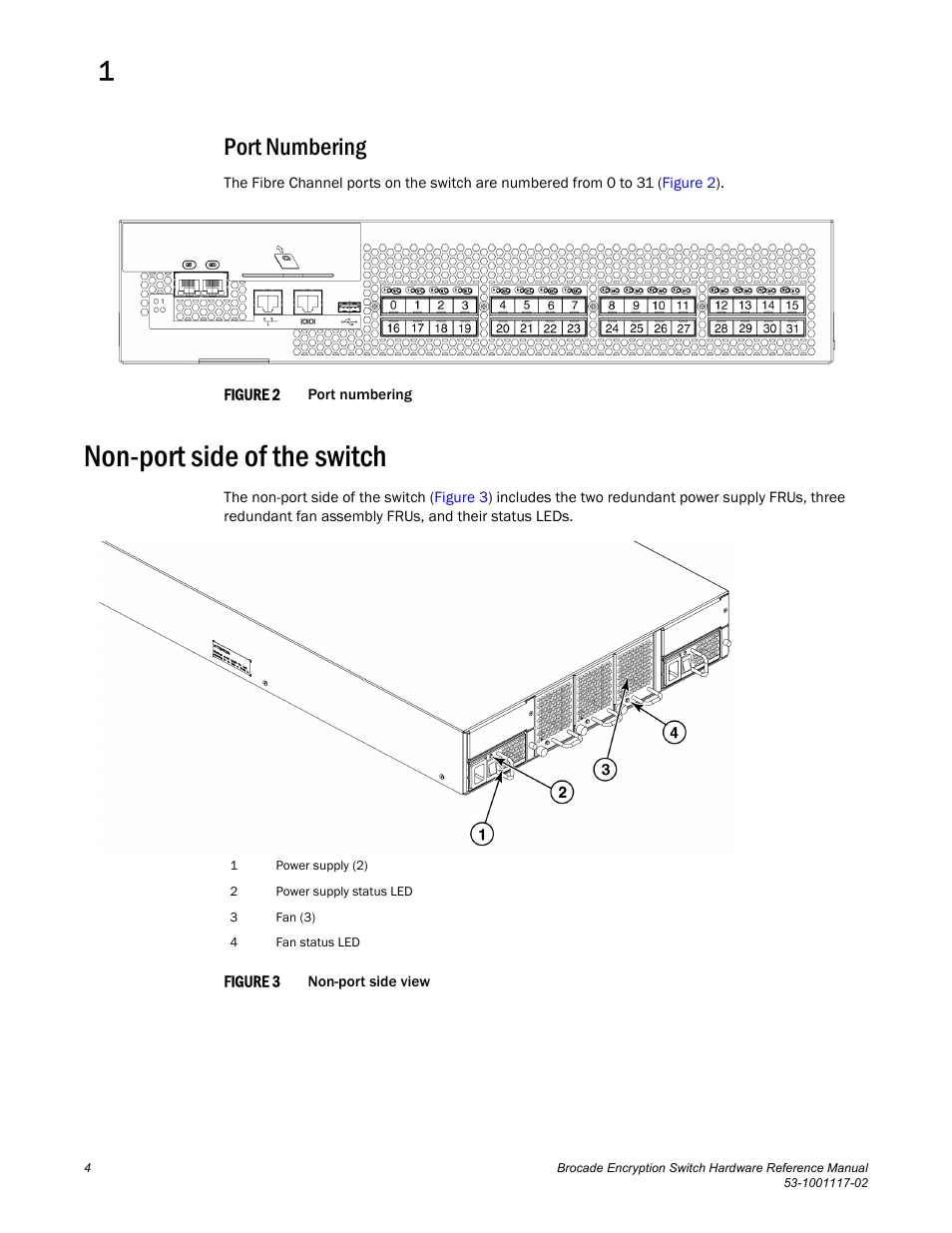 Port numbering, Non-port side of the switch | Brocade Encryption Switch Hardware Reference Manual (Supporting Fabric OS v6.1.1_enc) User Manual | Page 18 / 60