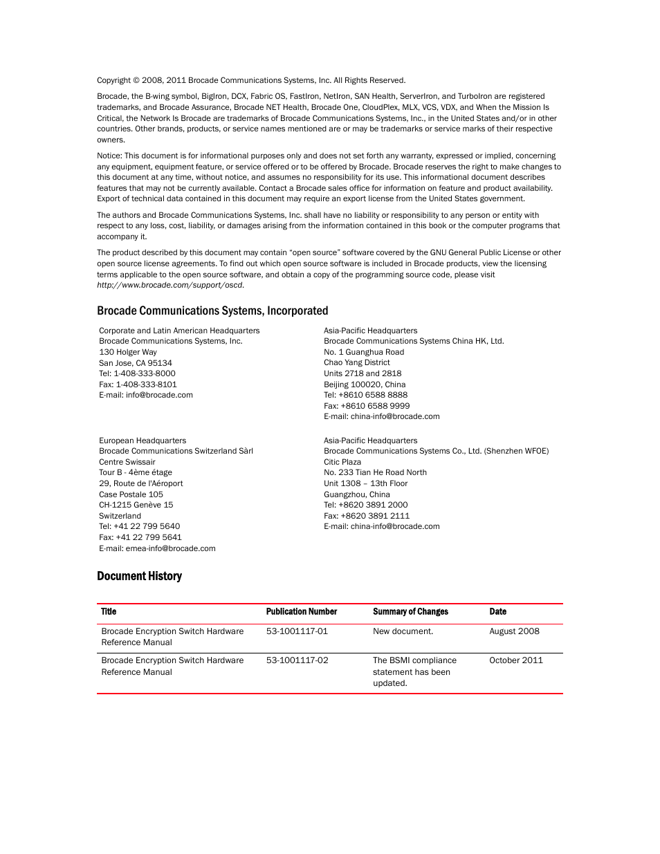 Brocade Encryption Switch Hardware Reference Manual (Supporting Fabric OS v6.1.1_enc) User Manual | Page 2 / 60