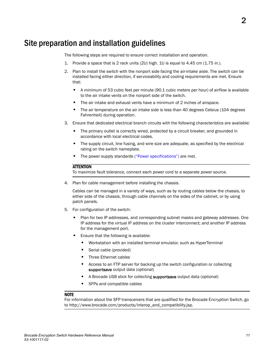 Site preparation and installation guidelines | Brocade Encryption Switch Hardware Reference Manual (Supporting Fabric OS v6.1.1_enc) User Manual | Page 25 / 60