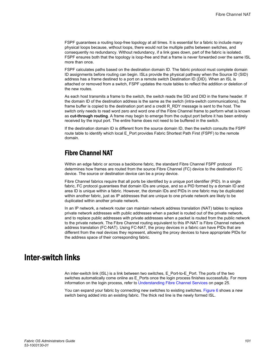 Fibre channel nat, Inter-switch links | Brocade Fabric OS Administrators Guide (Supporting Fabric OS v7.3.0) User Manual | Page 101 / 622