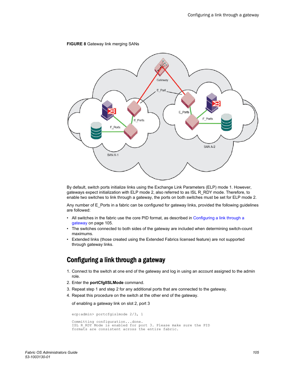 Configuring a link through a gateway | Brocade Fabric OS Administrators Guide (Supporting Fabric OS v7.3.0) User Manual | Page 105 / 622