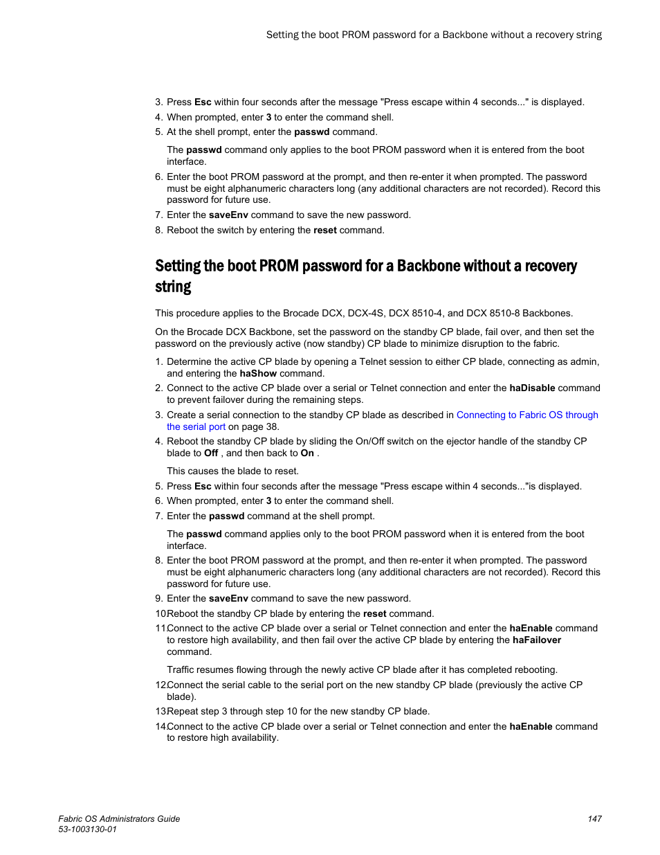 Recovery string | Brocade Fabric OS Administrators Guide (Supporting Fabric OS v7.3.0) User Manual | Page 147 / 622