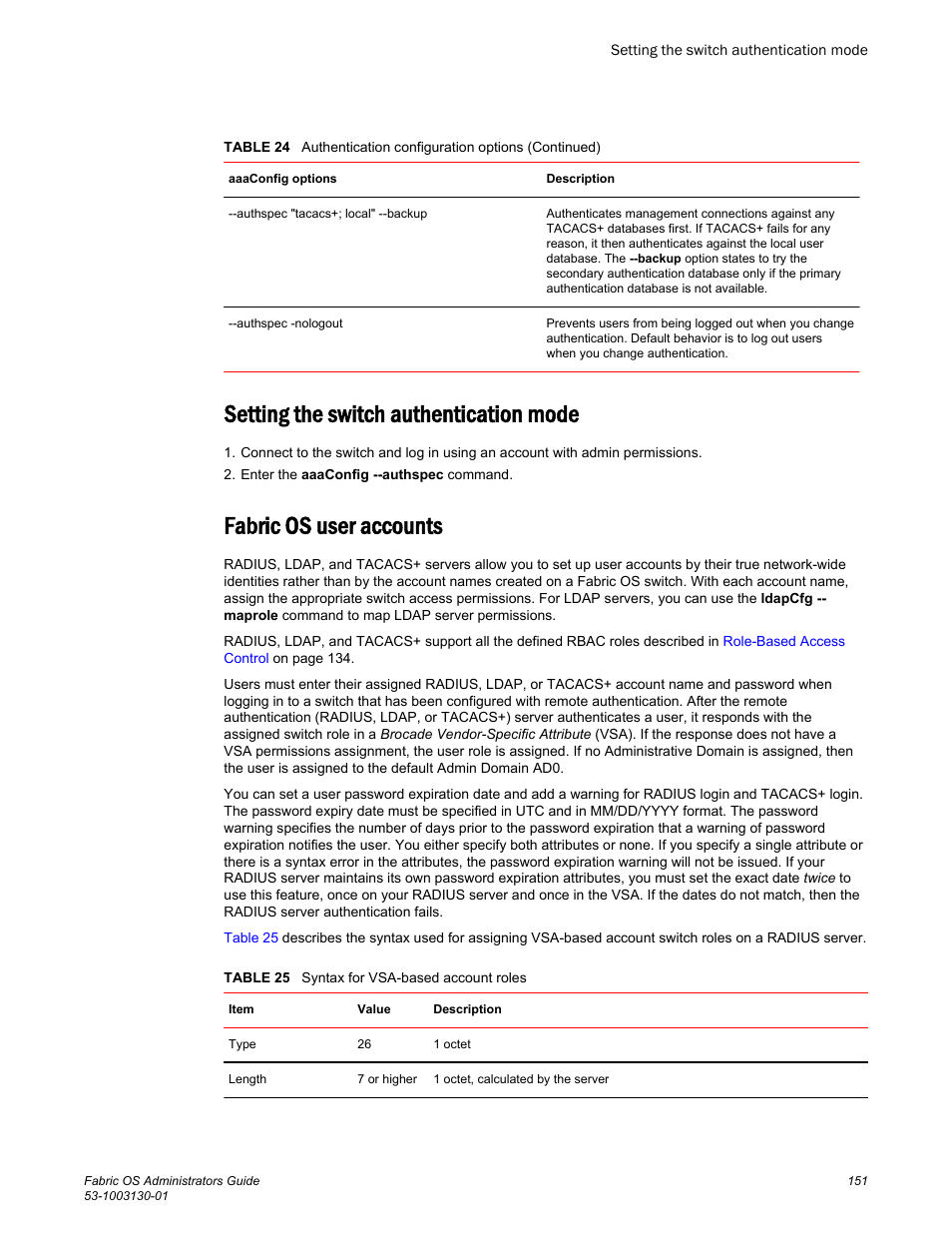 Setting the switch authentication mode, Fabric os user accounts | Brocade Fabric OS Administrators Guide (Supporting Fabric OS v7.3.0) User Manual | Page 151 / 622