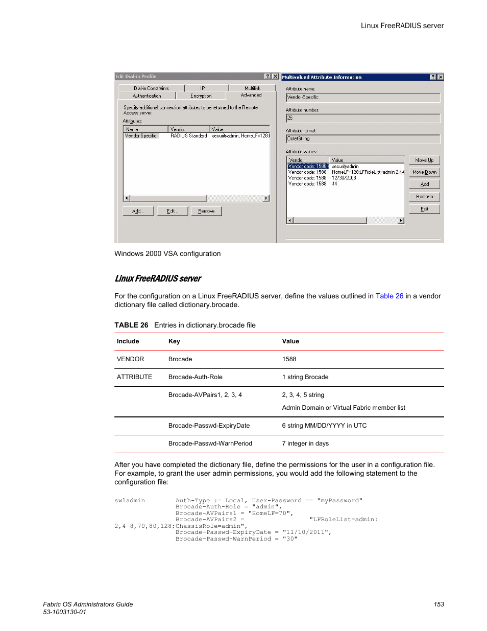 Linux freeradius server | Brocade Fabric OS Administrators Guide (Supporting Fabric OS v7.3.0) User Manual | Page 153 / 622