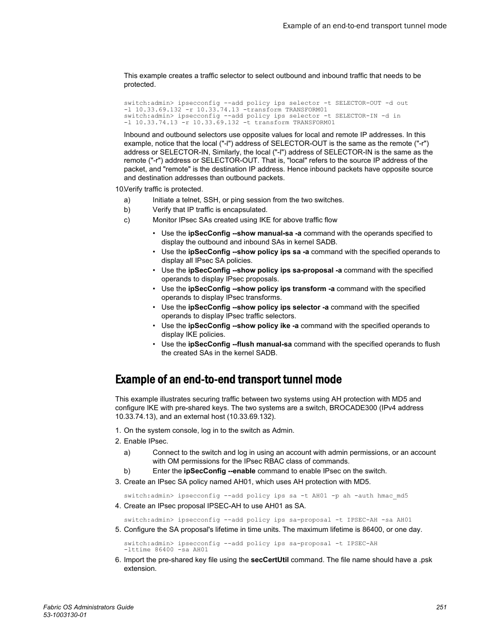 Example of an end-to-end transport tunnel mode | Brocade Fabric OS Administrators Guide (Supporting Fabric OS v7.3.0) User Manual | Page 251 / 622