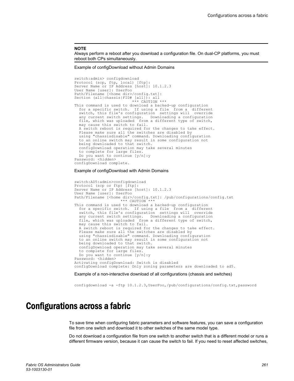 Configurations across a fabric | Brocade Fabric OS Administrators Guide (Supporting Fabric OS v7.3.0) User Manual | Page 261 / 622