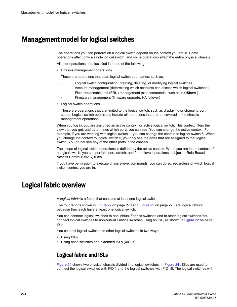 Management model for logical switches, Logical fabric overview, Logical fabric and isls | Brocade Fabric OS Administrators Guide (Supporting Fabric OS v7.3.0) User Manual | Page 274 / 622